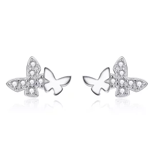 (imagen para) Pendientes de mariposa de plata estilo Pandora - BSE236