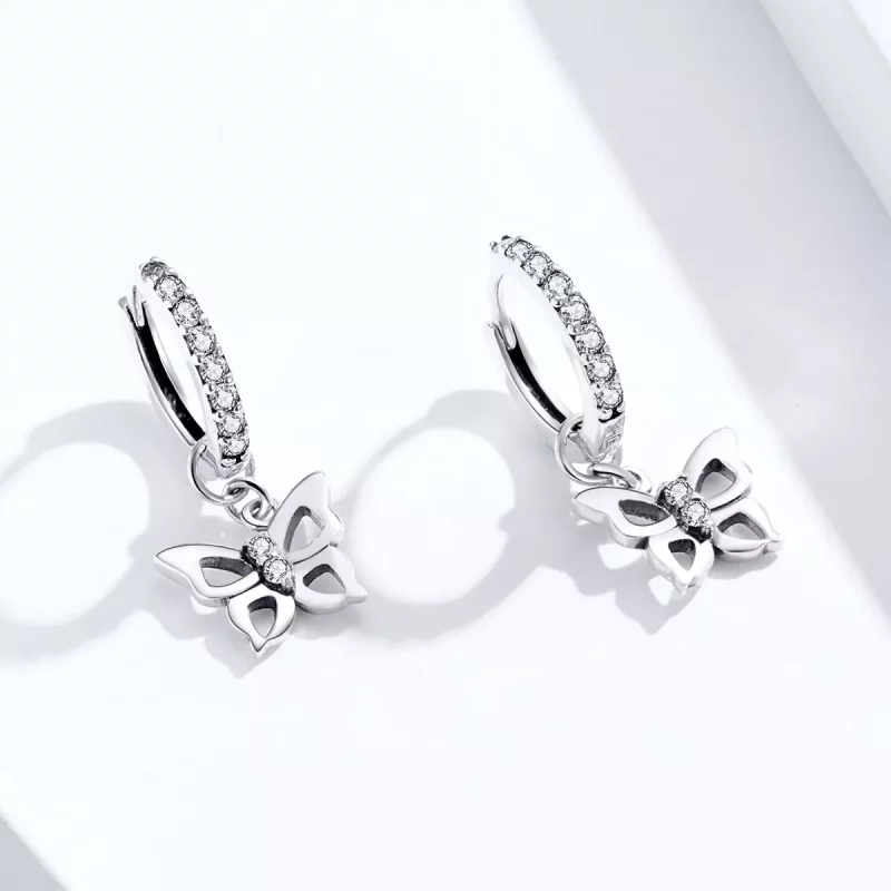(imagen para) Pendientes de mariposa de plata estilo Pandora - SCE833 - Ver 2