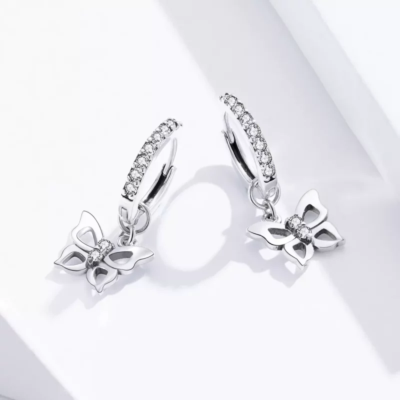 (imagen para) Pendientes de mariposa de plata estilo Pandora - SCE833 - Ver 3