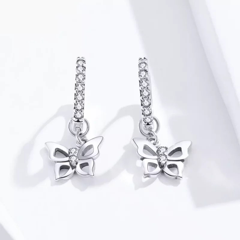 (imagen para) Pendientes de mariposa de plata estilo Pandora - SCE833 - Ver 4