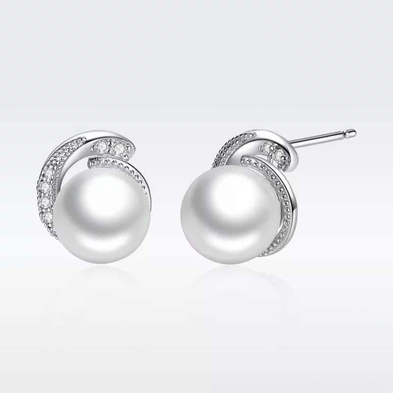 (imagen para) Pendientes de perlas plateados estilo Pandora - SCE021 - Ver 2