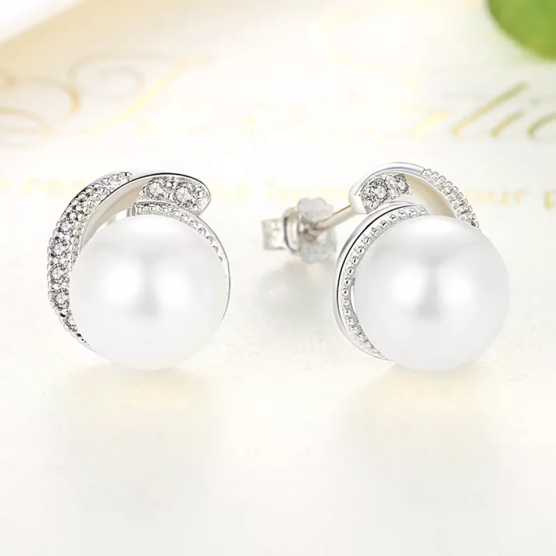 (imagen para) Pendientes de perlas plateados estilo Pandora - SCE021 - Ver 3
