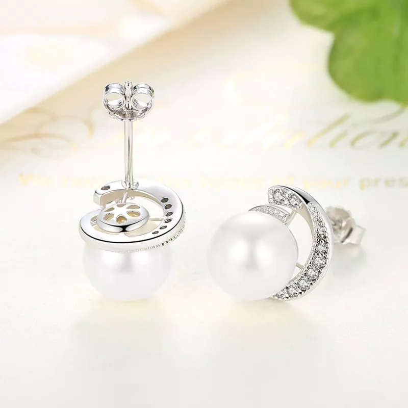 (imagen para) Pendientes de perlas plateados estilo Pandora - SCE021 - Ver 4