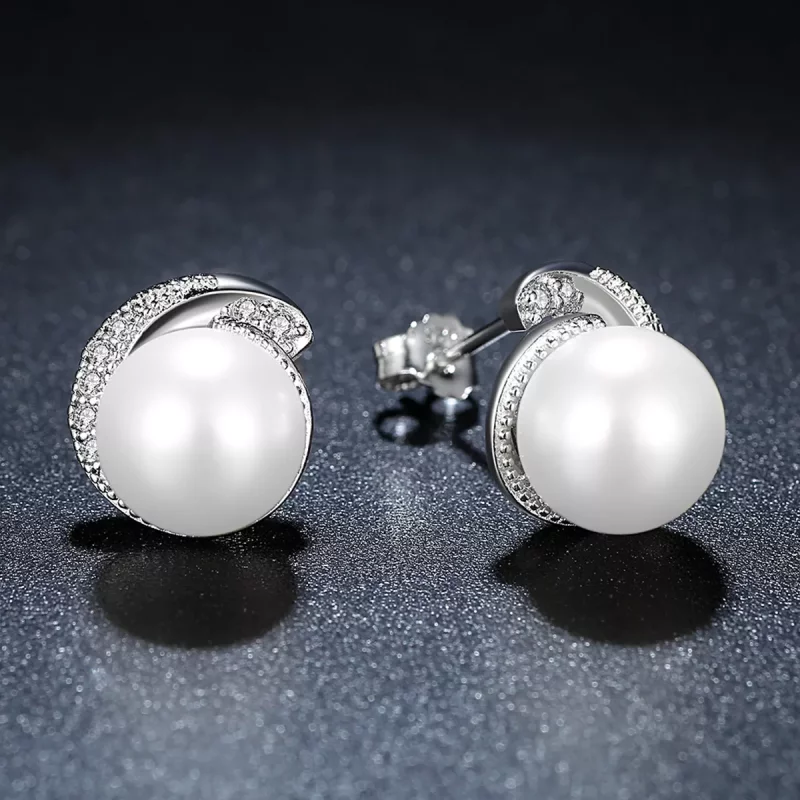 (imagen para) Pendientes de perlas plateados estilo Pandora - SCE021 - Ver 5