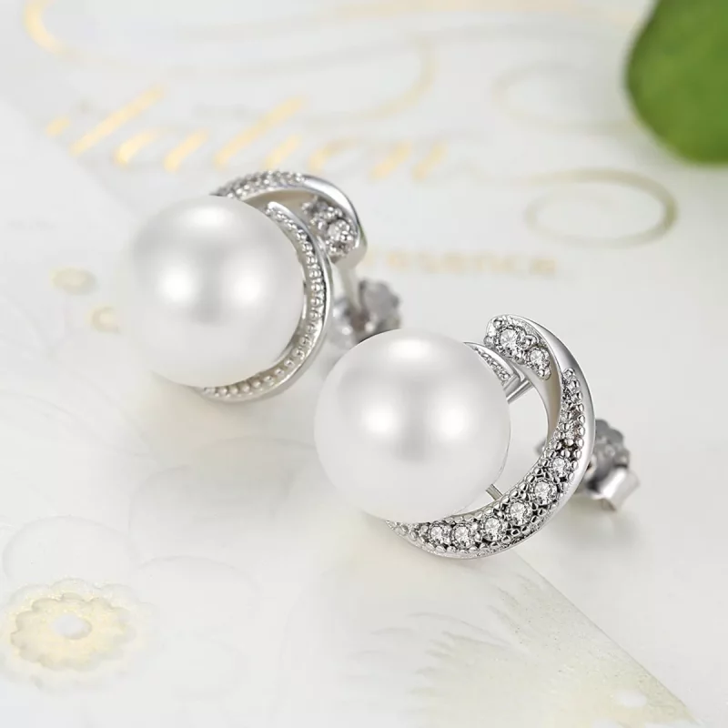 (imagen para) Pendientes de perlas plateados estilo Pandora - SCE021 - Ver 6