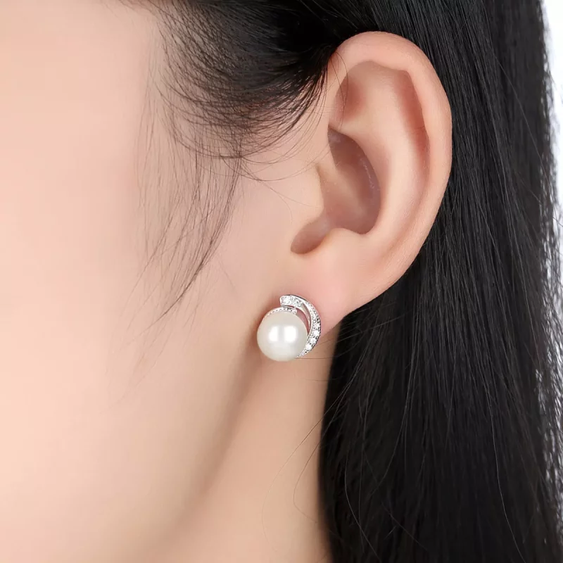 (imagen para) Pendientes de perlas plateados estilo Pandora - SCE021 - Ver 7