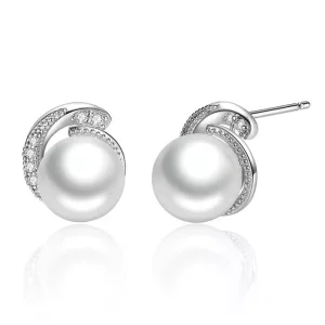 (imagen para) Pendientes de perlas plateados estilo Pandora - SCE021