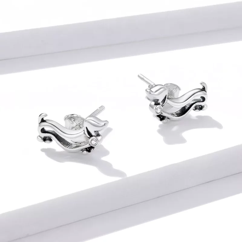 (imagen para) Pendientes de perno de plata estilo Pandora con Dachshund - SCE952 - Ver 2