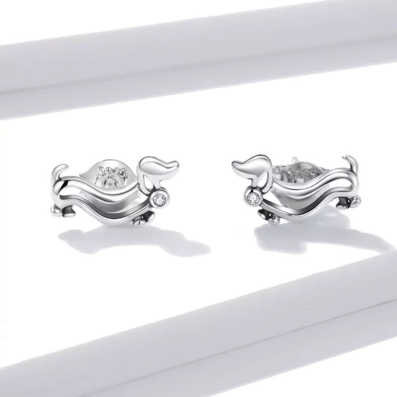 (imagen para) Pendientes de perno de plata estilo Pandora con Dachshund - SCE952 - Ver 3