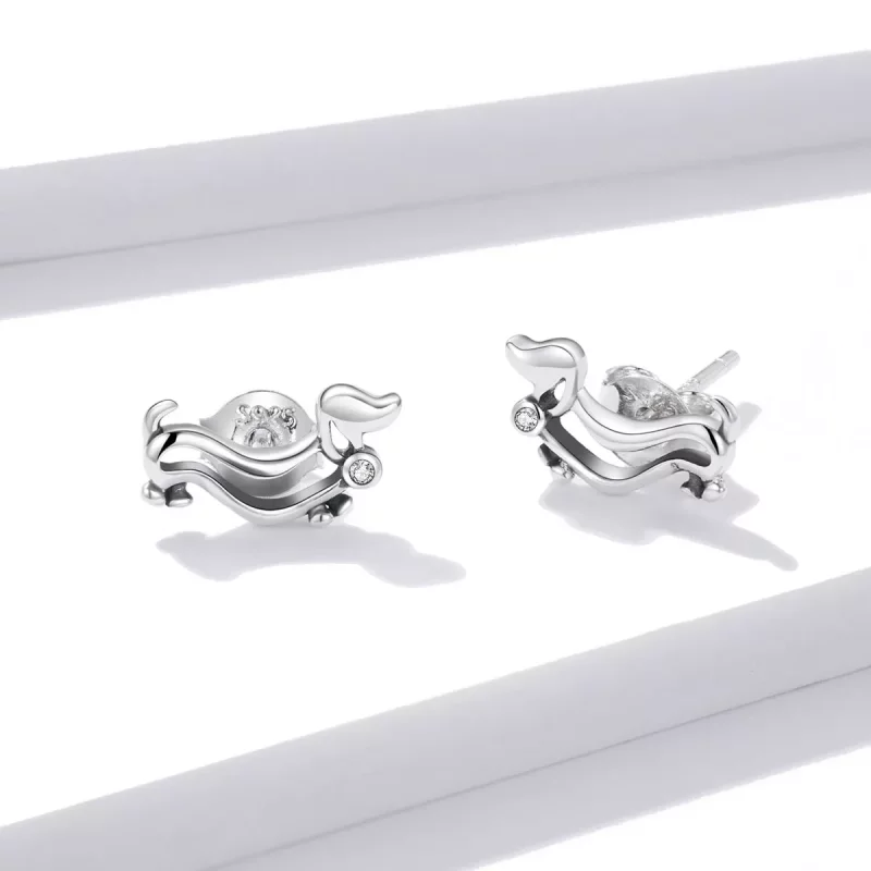 (imagen para) Pendientes de perno de plata estilo Pandora con Dachshund - SCE952 - Ver 4