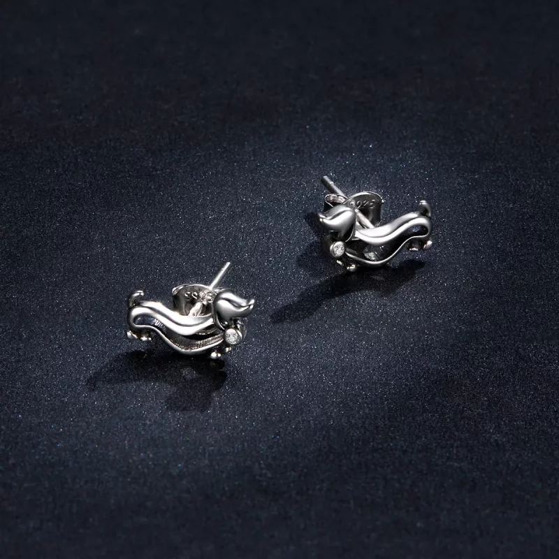 (imagen para) Pendientes de perno de plata estilo Pandora con Dachshund - SCE952 - Ver 5