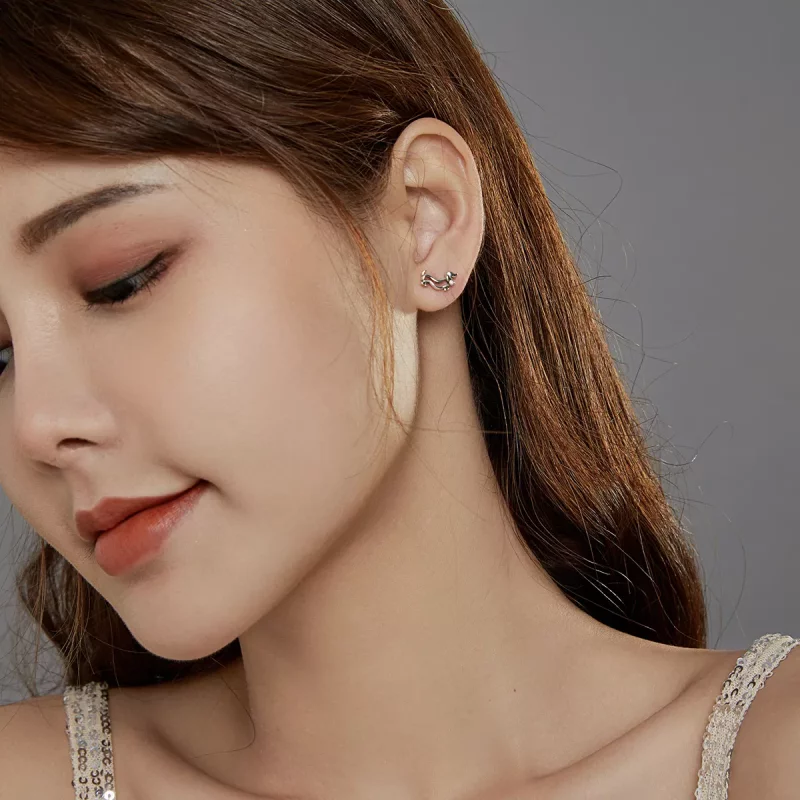 (imagen para) Pendientes de perno de plata estilo Pandora con Dachshund - SCE952 - Ver 7
