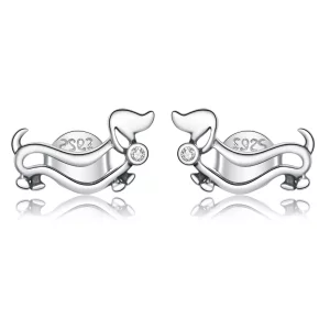 (imagen para) Pendientes de perno de plata estilo Pandora con Dachshund - SCE952