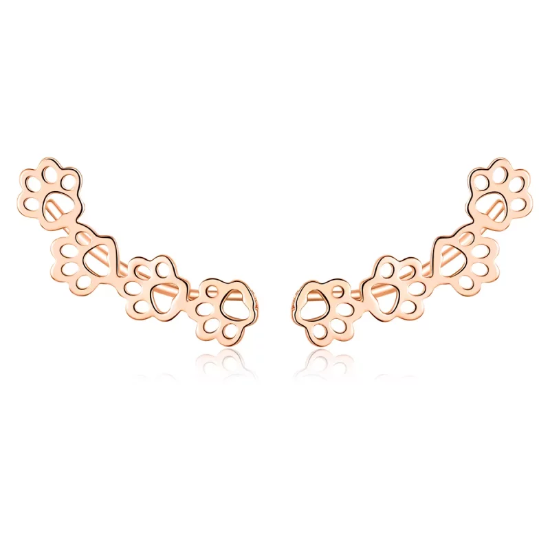 (imagen para) Pendientes de perno estilo Pandora en oro rosa con huellas de pata - SCE430-C