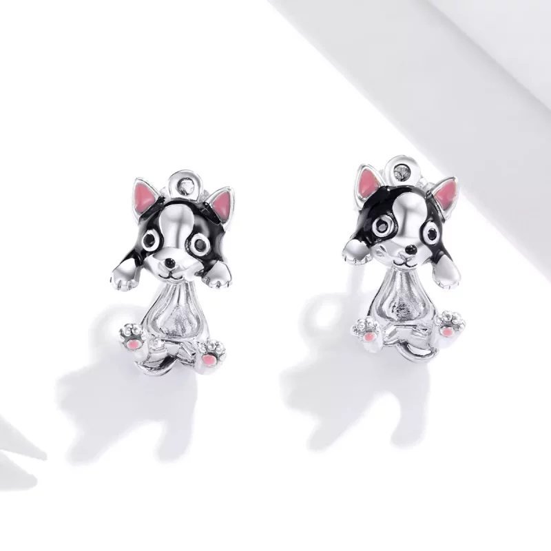 (imagen para) Pendientes de perro de plata estilo Pandora - SCE978 - Ver 2