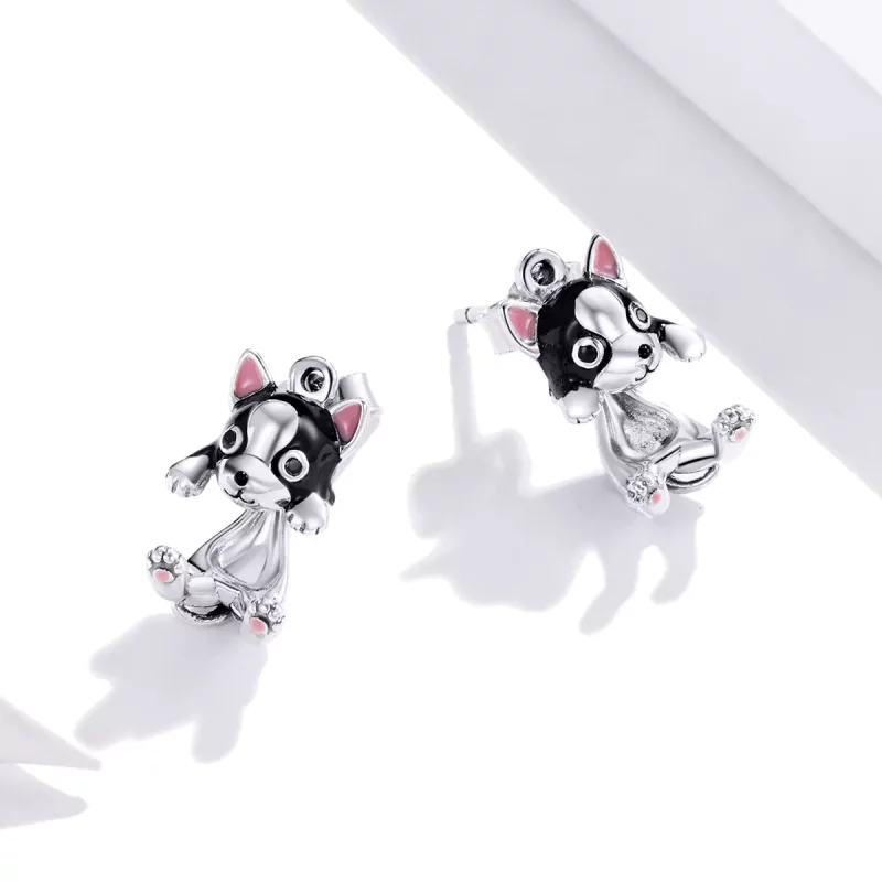 (imagen para) Pendientes de perro de plata estilo Pandora - SCE978 - Ver 3