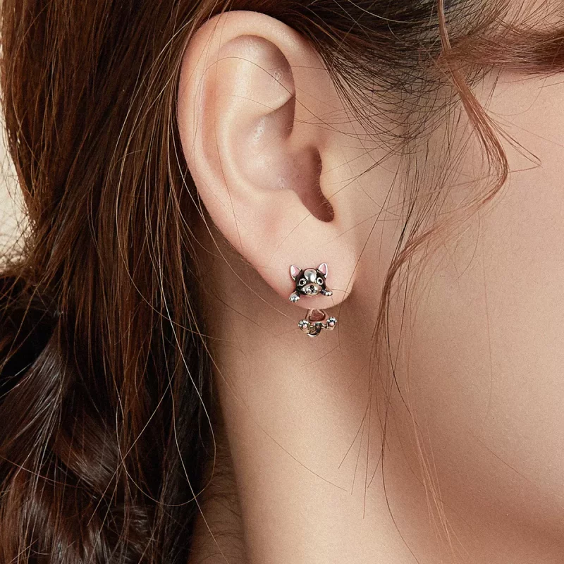 (imagen para) Pendientes de perro de plata estilo Pandora - SCE978 - Ver 7