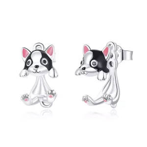 (imagen para) Pendientes de perro de plata estilo Pandora - SCE978