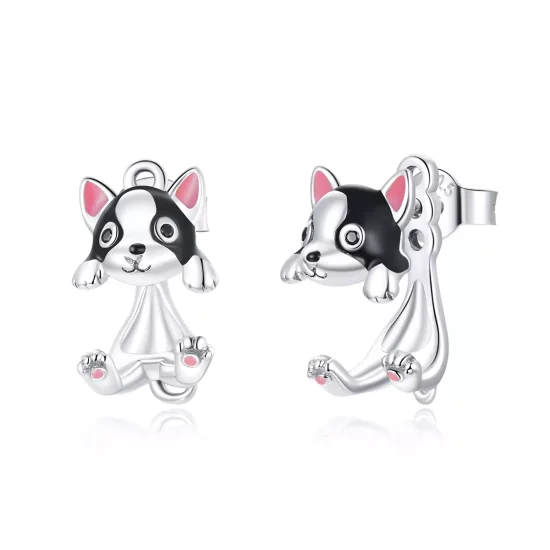 (imagen para) Pendientes de perro de plata estilo Pandora - SCE978