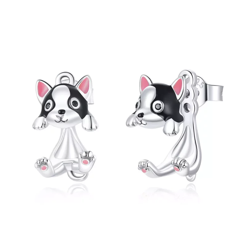 (imagen para) Pendientes de perro de plata estilo Pandora - SCE978