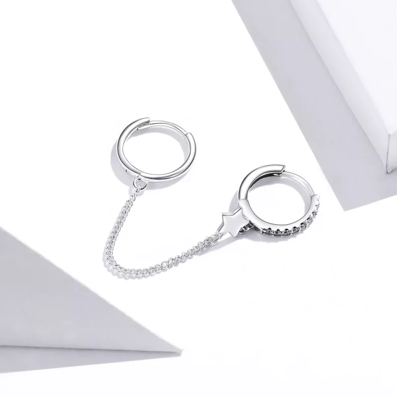 (imagen para) Pendientes de Plata con Colgante de Estrella Individual al Estilo Pandora - SCE9 - Ver 2