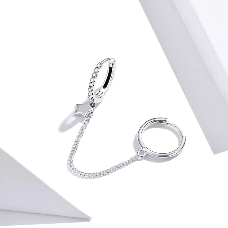 (imagen para) Pendientes de Plata con Colgante de Estrella Individual al Estilo Pandora - SCE9 - Ver 3