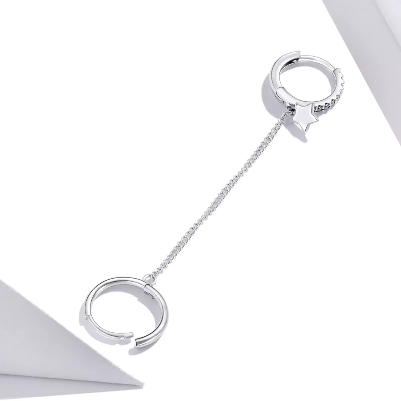 (imagen para) Pendientes de Plata con Colgante de Estrella Individual al Estilo Pandora - SCE9 - Ver 4