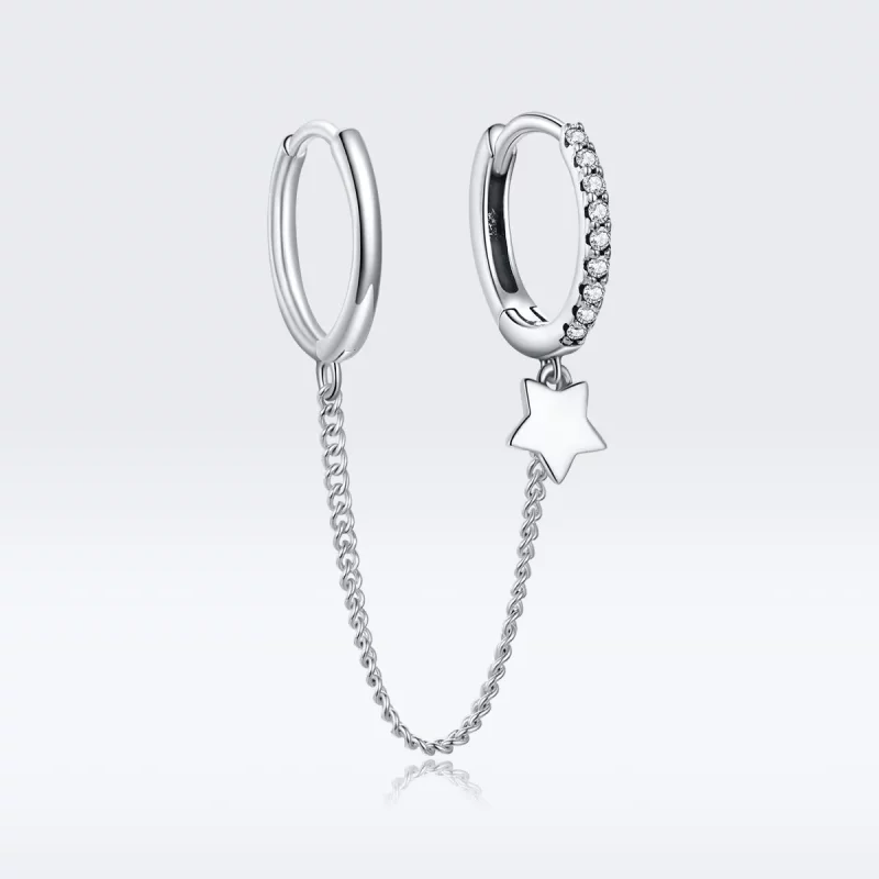 (imagen para) Pendientes de Plata con Colgante de Estrella Individual al Estilo Pandora - SCE9 - Ver 5