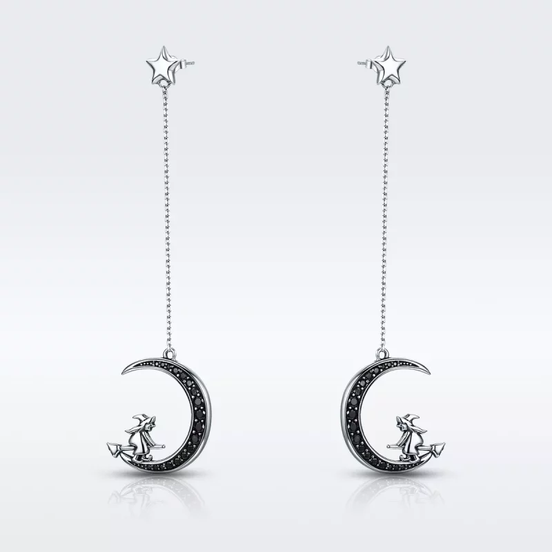 (imagen para) Pendientes de plata con diseño de luna colgante al estilo Pandora - SCE287 - Ver 2