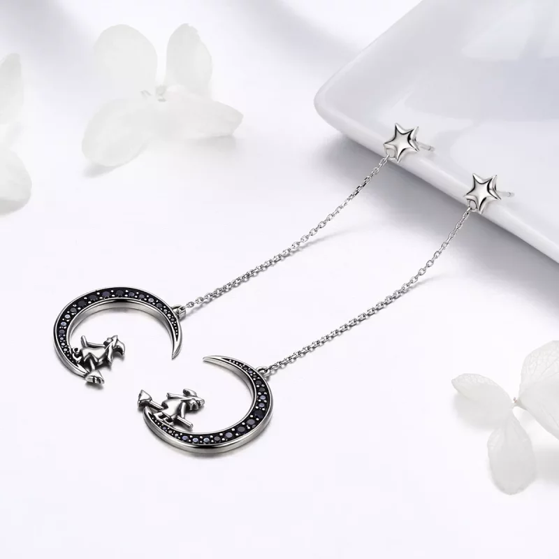 (imagen para) Pendientes de plata con diseño de luna colgante al estilo Pandora - SCE287 - Ver 3