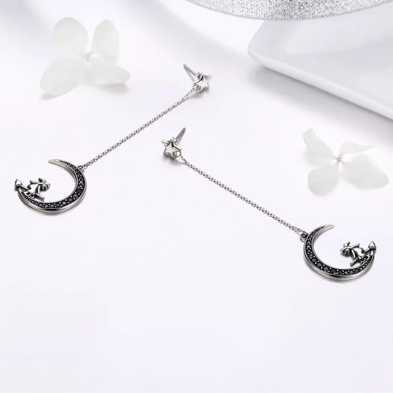 (imagen para) Pendientes de plata con diseño de luna colgante al estilo Pandora - SCE287 - Ver 4
