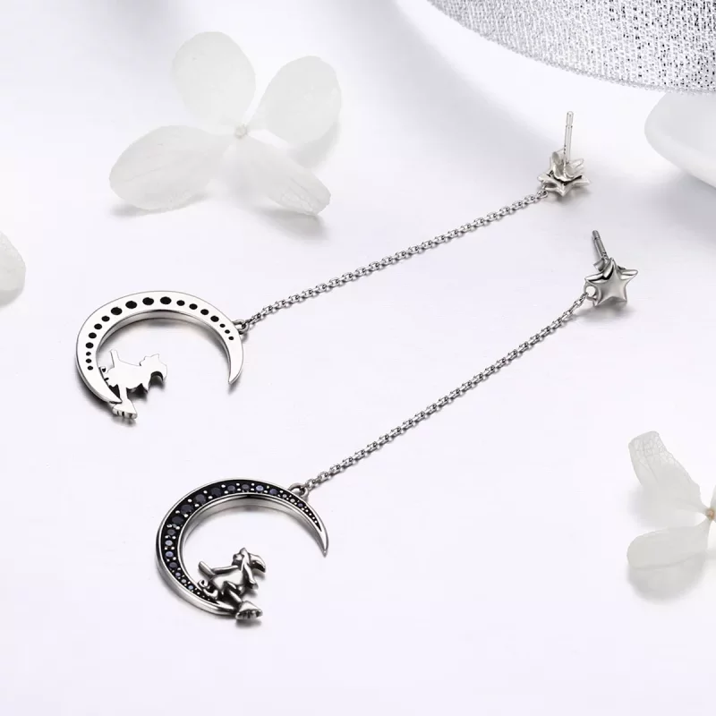 (imagen para) Pendientes de plata con diseño de luna colgante al estilo Pandora - SCE287 - Ver 5