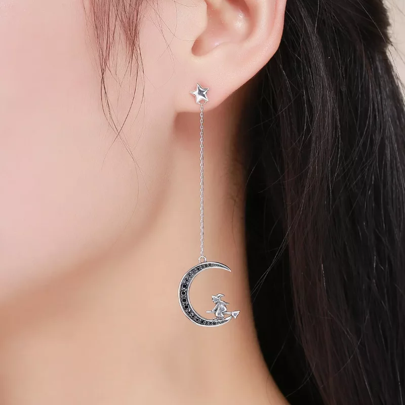 (imagen para) Pendientes de plata con diseño de luna colgante al estilo Pandora - SCE287 - Ver 6