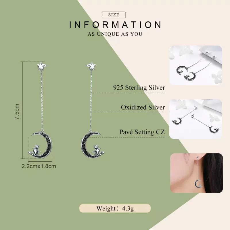 (imagen para) Pendientes de plata con diseño de luna colgante al estilo Pandora - SCE287 - Ver 7