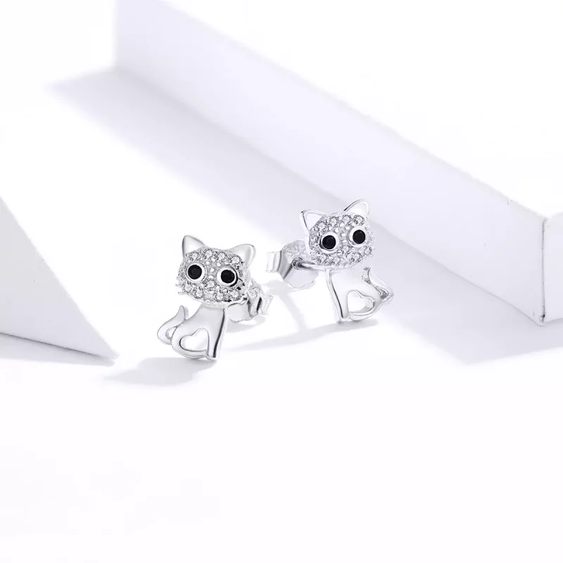 (imagen para) Pendientes de plata con lindo gato estilo Pandora - SCE797 - Ver 2