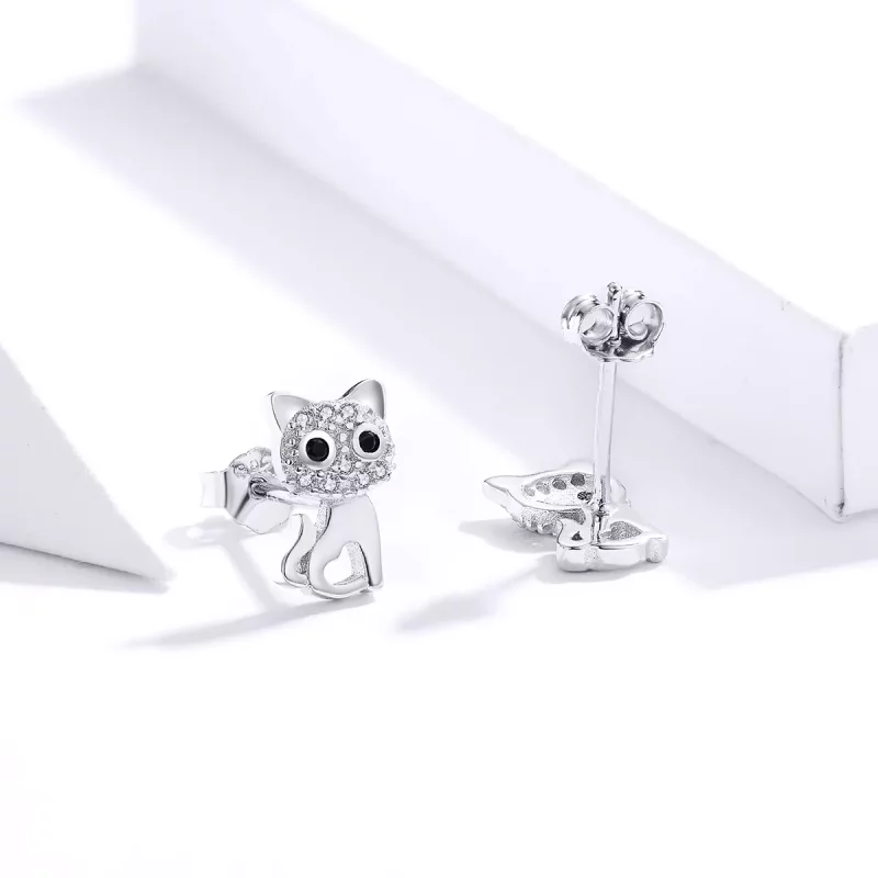 (imagen para) Pendientes de plata con lindo gato estilo Pandora - SCE797 - Ver 3