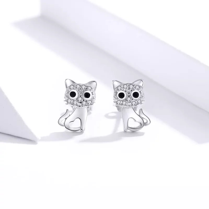 (imagen para) Pendientes de plata con lindo gato estilo Pandora - SCE797 - Ver 4