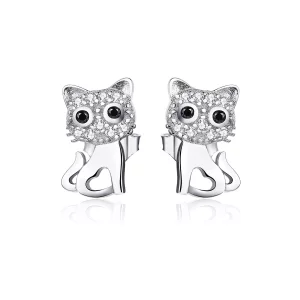 (imagen para) Pendientes de plata con lindo gato estilo Pandora - SCE797
