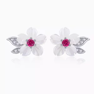 (imagen para) Pendientes de plata estilo Pandora con diseño de flores de cerezo - BSE055