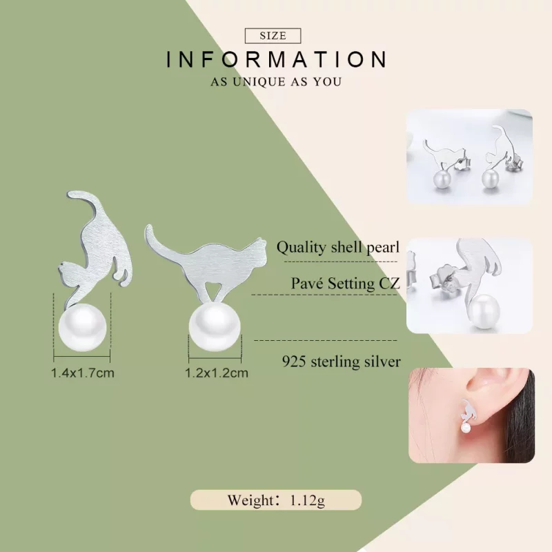 (imagen para) Pendientes de plata estilo Pandora con lindos gatitos juguetones - SCE235 - Ver 3