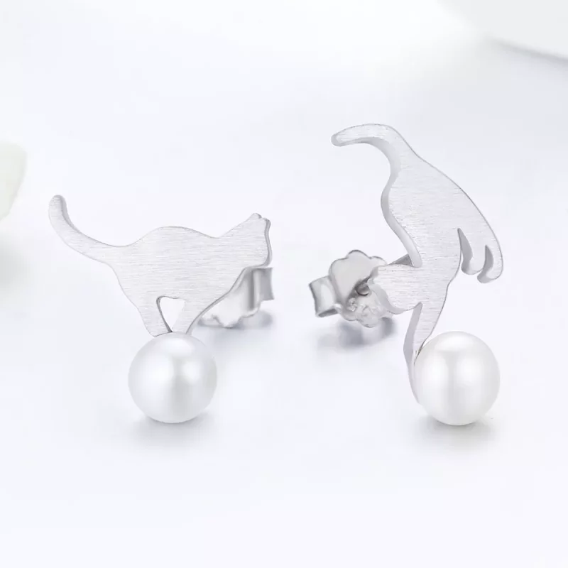 (imagen para) Pendientes de plata estilo Pandora con lindos gatitos juguetones - SCE235 - Ver 4
