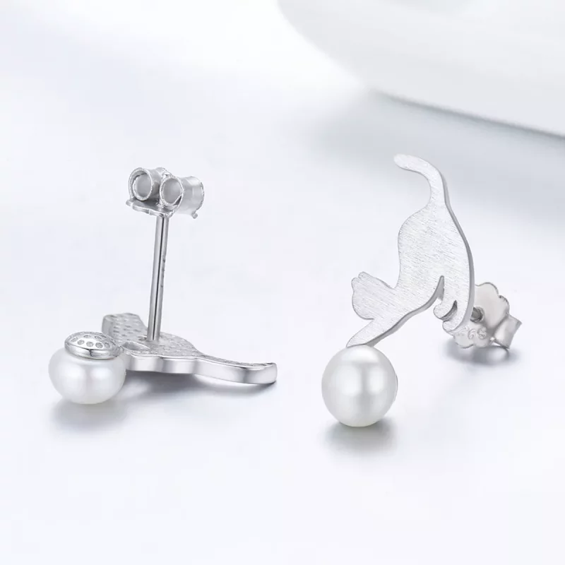 (imagen para) Pendientes de plata estilo Pandora con lindos gatitos juguetones - SCE235 - Ver 5