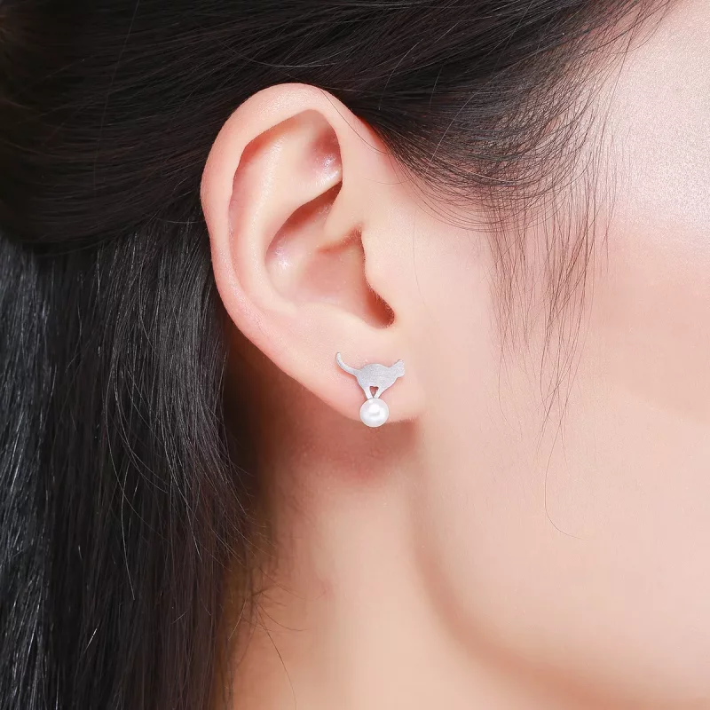 (imagen para) Pendientes de plata estilo Pandora con lindos gatitos juguetones - SCE235 - Ver 7
