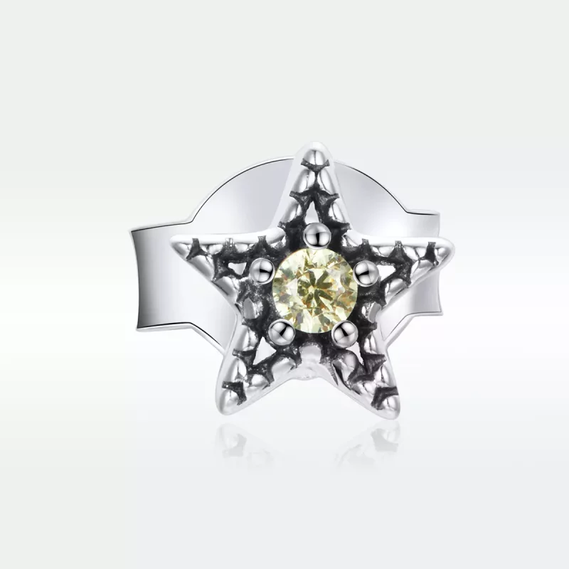(imagen para) Pendientes de plata estilo Pandora con montura individual de estrella - SCE1066 - Ver 4