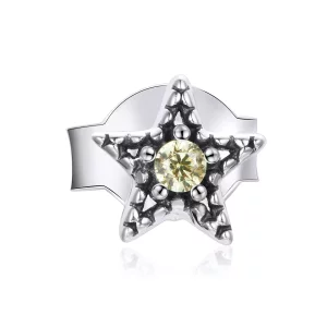 (imagen para) Pendientes de plata estilo Pandora con montura individual de estrella - SCE1066