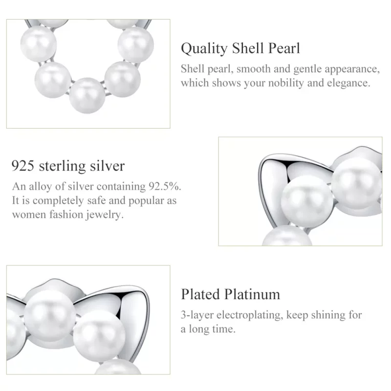 (imagen para) Pendientes de Plata Estilo Pandora con Perla en Forma de Gato - SCE688 - Ver 2
