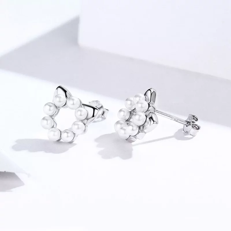 (imagen para) Pendientes de Plata Estilo Pandora con Perla en Forma de Gato - SCE688 - Ver 3