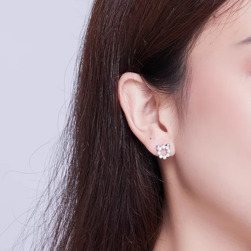 (imagen para) Pendientes de Plata Estilo Pandora con Perla en Forma de Gato - SCE688 - Ver 5