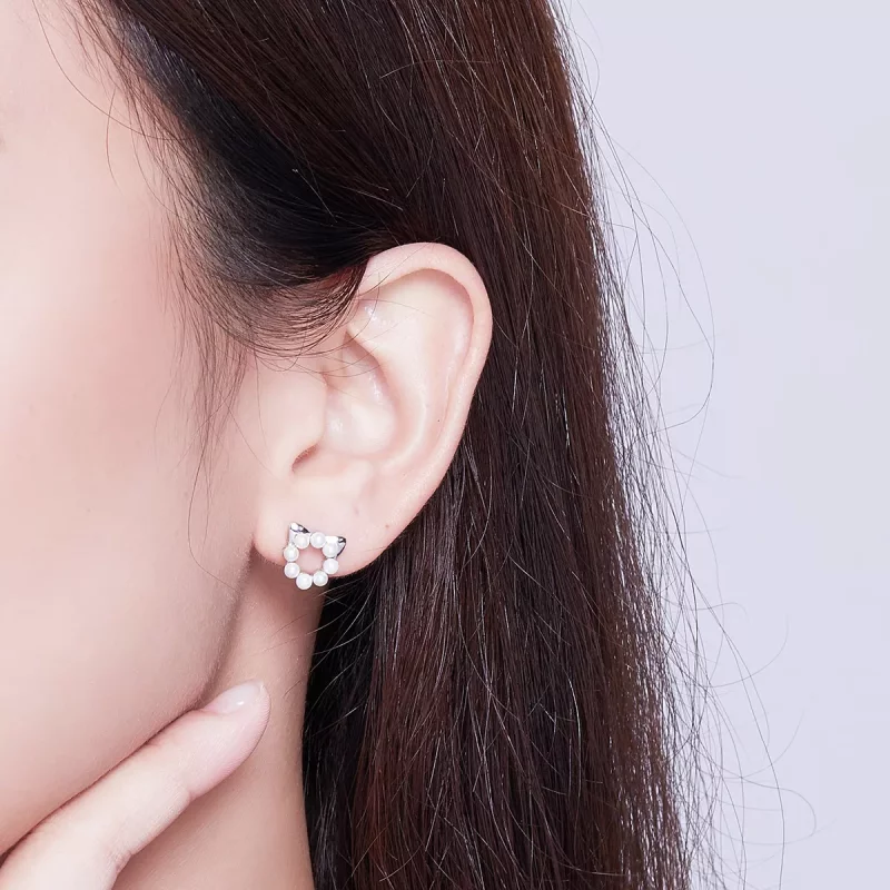 (imagen para) Pendientes de Plata Estilo Pandora con Perla en Forma de Gato - SCE688 - Ver 6