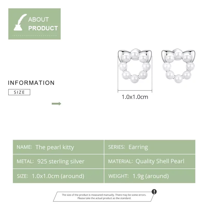 (imagen para) Pendientes de Plata Estilo Pandora con Perla en Forma de Gato - SCE688 - Ver 7